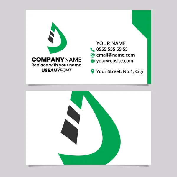 Grüne Und Schwarze Visitenkartenvorlage Mit Gebogenem Gestreiften Buchstaben Logo Symbol — Stockvektor