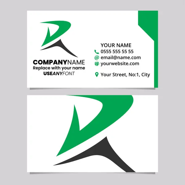 緑と黒のビジネスカードテンプレート ポイントティップレターRロゴアイコン ライトグレーの背景 — ストックベクタ