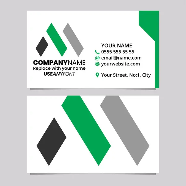 緑と黒のビジネスカードテンプレート 長方形のレターMロゴアイコン ライトグレーの背景 — ストックベクタ
