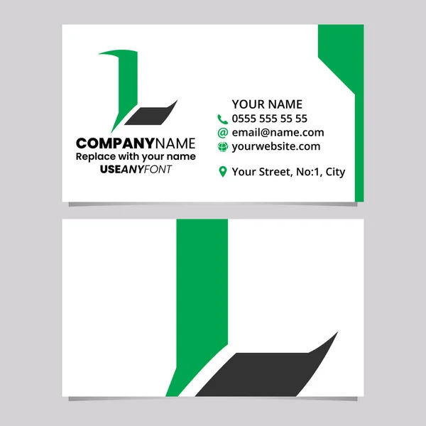 緑と黒のビジネスカードテンプレート シャープなスパイクレターLロゴアイコン ライトグレーの背景 — ストックベクタ