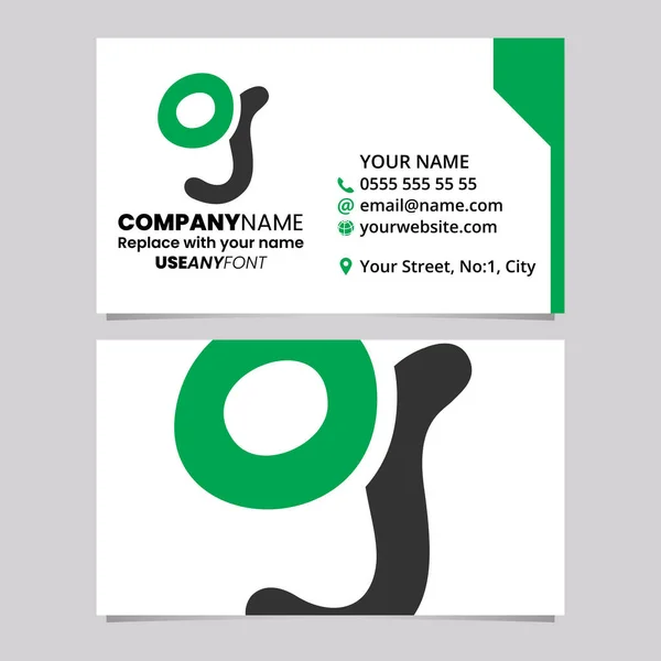 緑と黒のビジネスカードテンプレート 柔らかい円形の文字Gのロゴアイコン ライトグレーの背景 — ストックベクタ