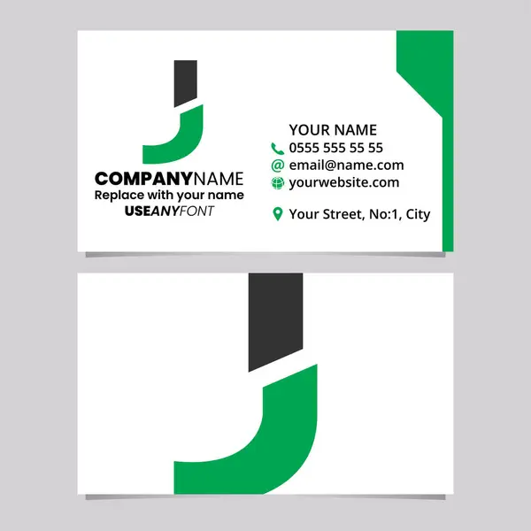 緑と黒のビジネスカードテンプレート スプリット形状の文字Jロゴアイコン ライトグレーの背景 — ストックベクタ