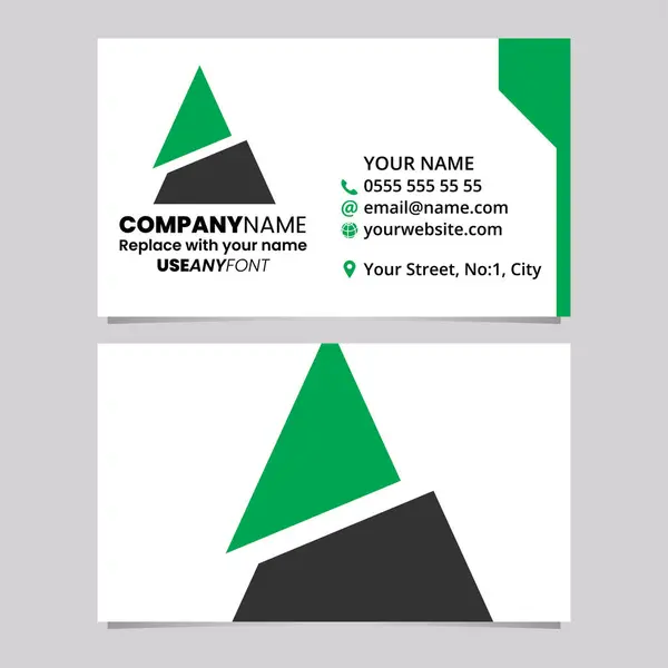 Zelená Černá Šablona Vizitky Rozděleným Trojúhelníkovým Písmenem Logo Ikona Světle — Stockový vektor