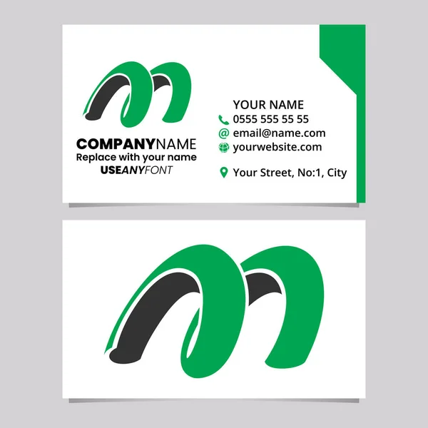 Grüne Und Schwarze Visitenkartenvorlage Mit Federförmigem Buchstaben Logo Symbol Auf — Stockvektor