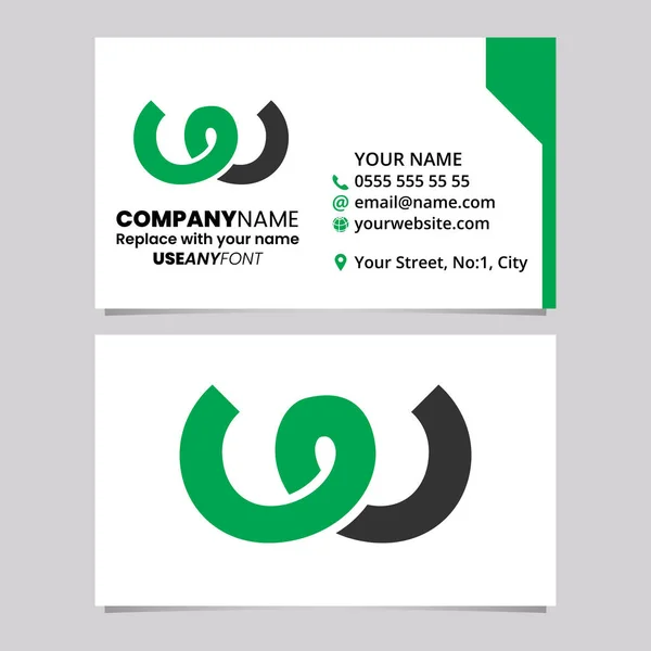 Green Black Business Card Template Spring Shaped Letter Logo Icon — Stock Vector