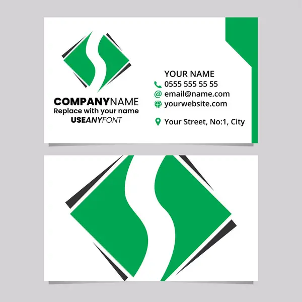 緑と黒のビジネスカードテンプレート スクエアダイヤモンドレターSロゴアイコン ライトグレーの背景 — ストックベクタ