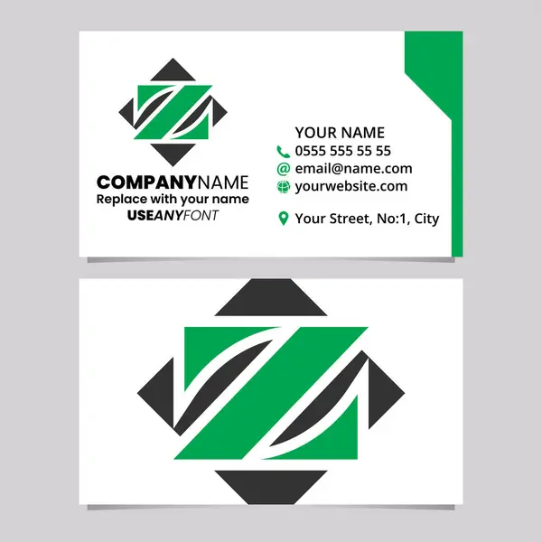 Modelo Cartão Visita Verde Preto Com Diamante Quadrado Letra Logotipo —  Vetores de Stock