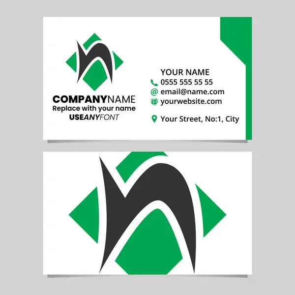 Grüne Und Schwarze Visitenkartenvorlage Mit Quadratischem Diamantförmigem Buchstaben Logo Symbol — Stockvektor
