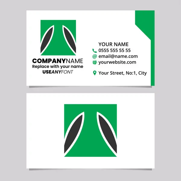 Szablon Zielonej Czarnej Karty Biznesowej Kwadratową Ikoną Logo Jasnoszarym Tle — Wektor stockowy