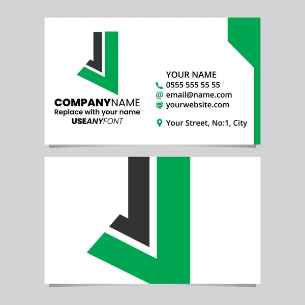 緑と黒のビジネスカードテンプレート ライトグレーの背景にまっすぐな文字Jロゴアイコン — ストックベクタ