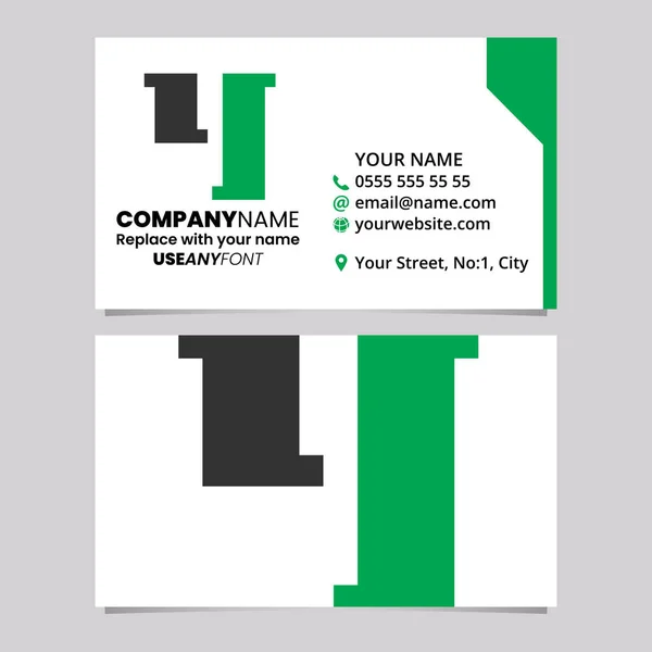 緑と黒のビジネスカードテンプレート スタンプ状の文字Yロゴアイコン ライトグレーの背景 — ストックベクタ
