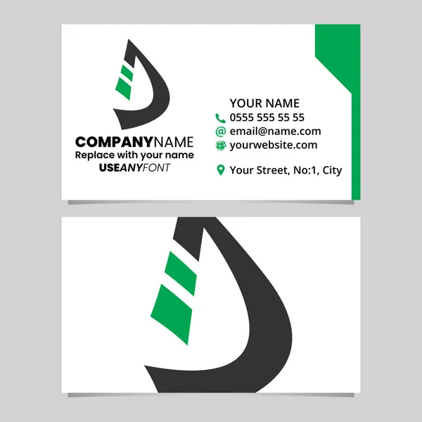 Grüne Und Schwarze Visitenkartenvorlage Mit Gestreiftem Buchstaben Logo Symbol Auf — Stockvektor