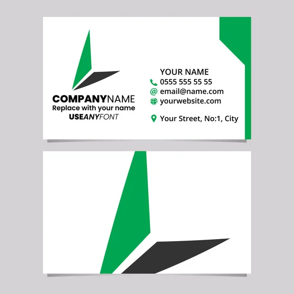 緑と黒のビジネスカードテンプレート ライトグレーの背景にトライアングルレターLロゴアイコン — ストックベクタ