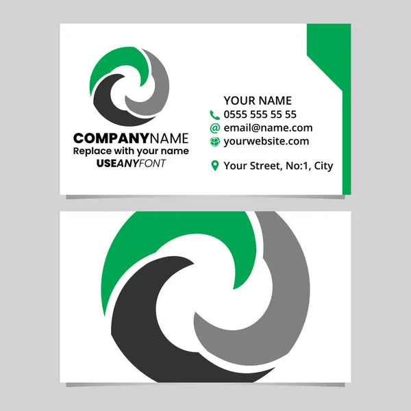 緑と黒のビジネスカードテンプレート 波状の文字Oロゴアイコン ライトグレーの背景 — ストックベクタ