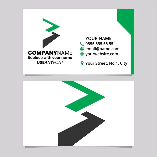 Green Black Business Card Template Zigzag Shaped Letter Logo Icon — Stock Vector