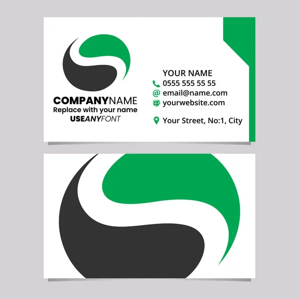 緑と黒のビジネスカードテンプレート 円形の文字Sロゴアイコン ライトグレーの背景 ストックベクター