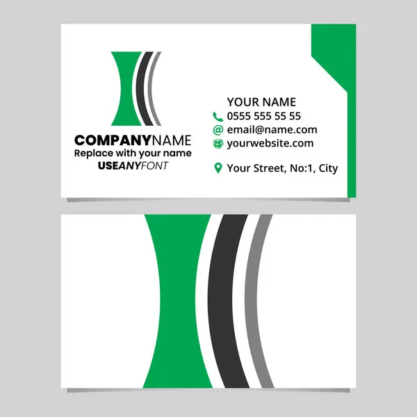 緑と黒のビジネスカードテンプレート コンセーブレンズ ライトグレーバックグラウンド上の文字Iロゴアイコン ロイヤリティフリーストックベクター