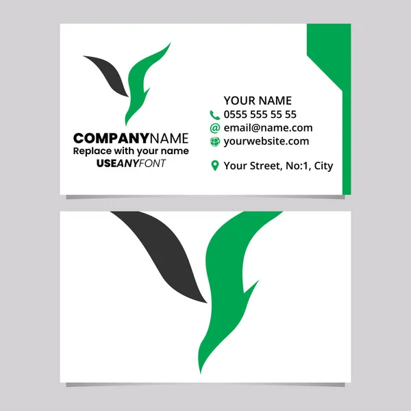 Green Black Business Card Template Diving Bird Shaped Letter Logo Vector Graphics