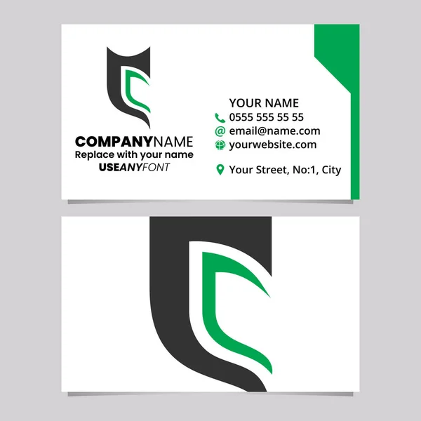 Green Black Business Card Template Half Shield Shaped Letter Logo Vector Graphics