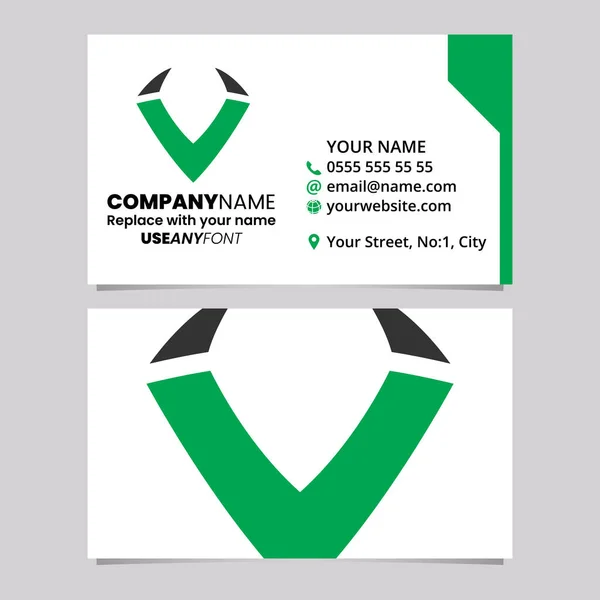 緑と黒のビジネスカードテンプレート ホーン形の文字Vロゴアイコン ライトグレーの背景 ロイヤリティフリーストックベクター