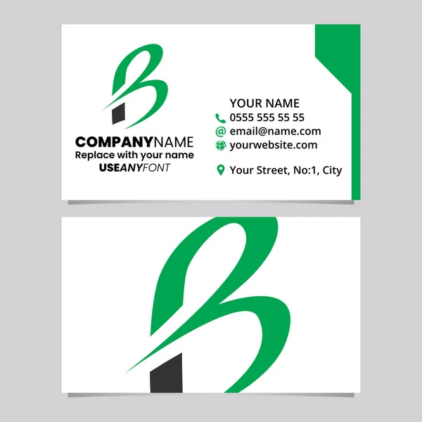 緑と黒のビジネスカードテンプレート スリムなポイントレターBロゴアイコン ライトグレーの背景 ベクターグラフィックス