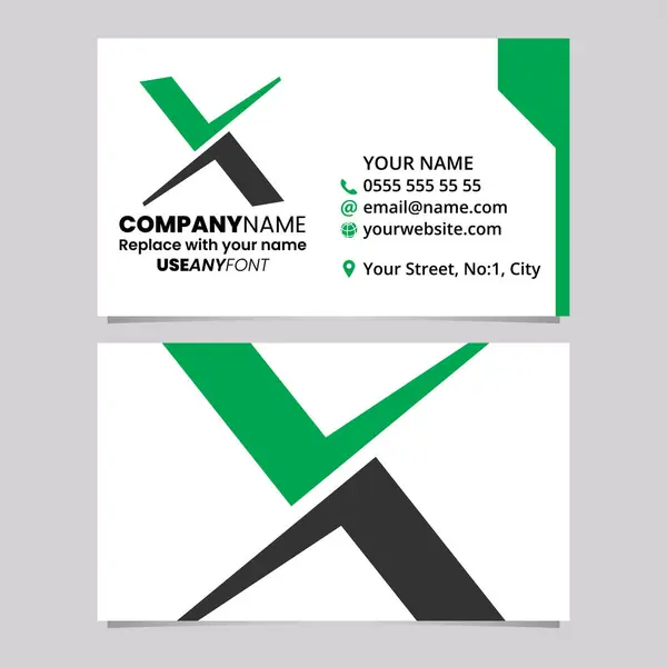 緑と黒のビジネスカードテンプレート ティックシェイプレターXロゴアイコン ライトグレーの背景 ストックイラスト