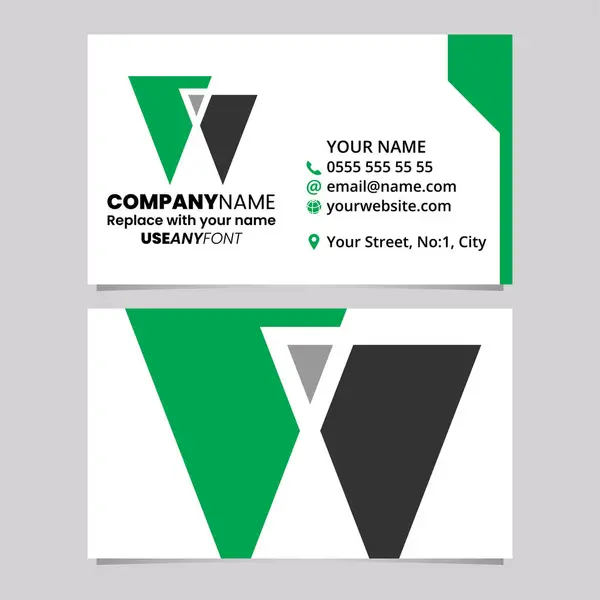 緑と黒のビジネスカードテンプレート 三角形の文字 ライトグレーの背景にロゴアイコン ロイヤリティフリーのストックイラスト
