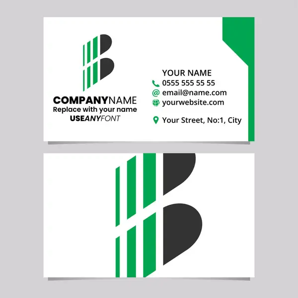 Green Black Business Card Template Vertical Striped Letter Logo Icon Vector Graphics