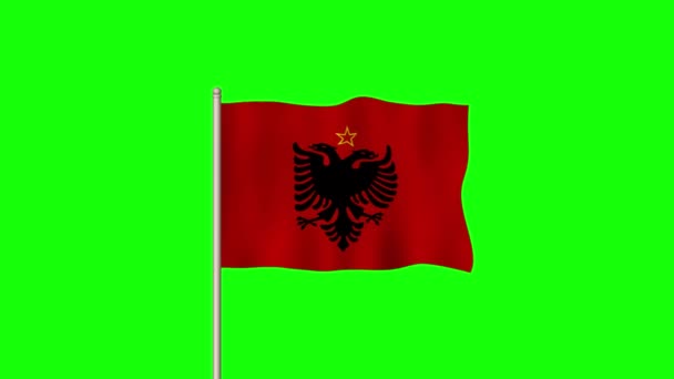 Nationale Vlag Van Albanië Zwaaien Een Groen Scherm — Stockvideo