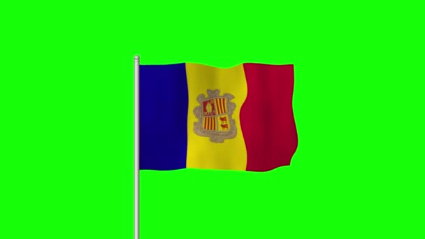 安道尔国旗在绿色屏风上飘扬 — 图库视频影像