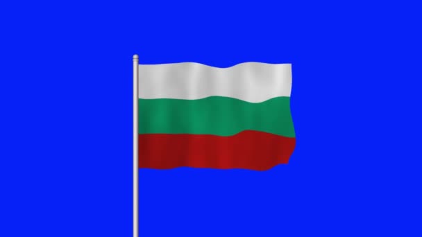 Nationale Vlag Van Bulgarije Zwaaien Een Blauw Scherm — Stockvideo