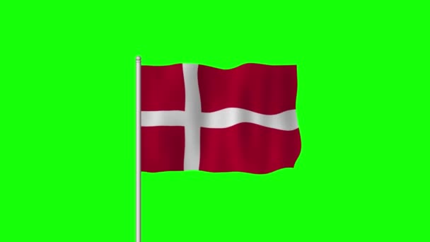 丹麦国旗在绿色屏风上飘扬 — 图库视频影像