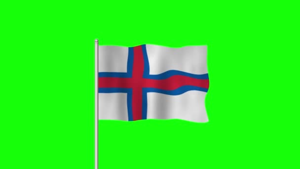 Faroe Adalarının Ulusal Bayrağı Yeşil Ekranda Dalgalanıyor — Stok video