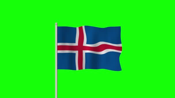 Islandská Národní Vlajka Vlnící Zelené Obrazovce — Stock video