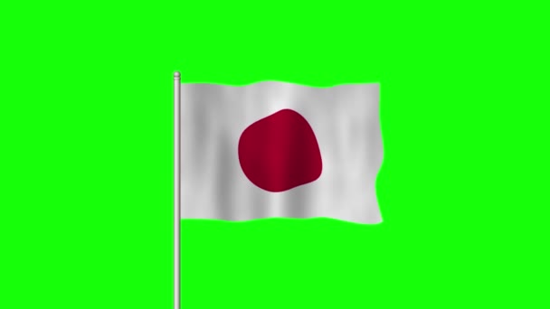 Japonská Národní Vlajka Vlnící Zelené Obrazovce — Stock video