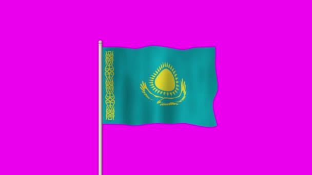 Ulusal Kazakistan Bayrağı Mor Ekranda Dalgalanıyor — Stok video