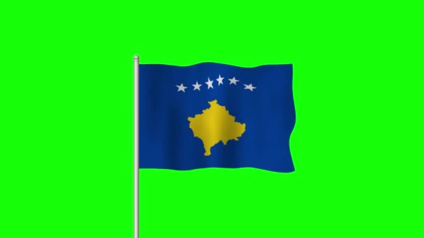 Bendera Nasional Kosovo Melambaikan Tangan Pada Layar Hijau — Stok Video