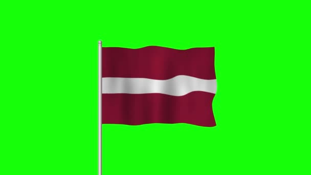 Flaga Łotwy Machająca Zielonym Ekranie — Wideo stockowe