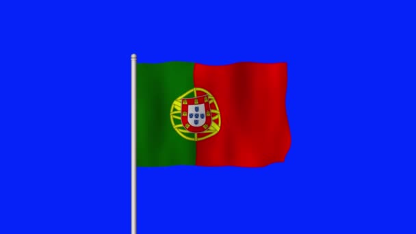 葡萄牙国旗在蓝屏上飘扬 — 图库视频影像