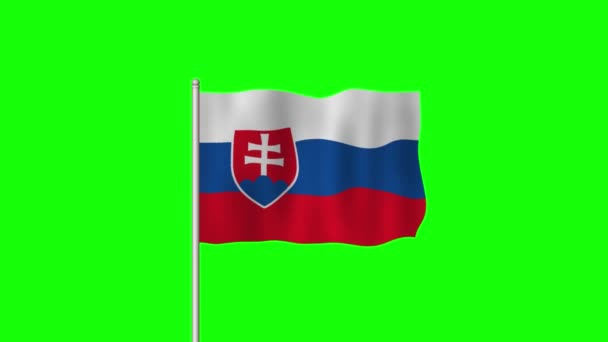 Государственный Флаг Словакии Машет Зеленом Экране — стоковое видео