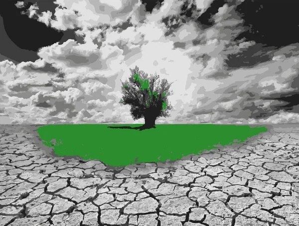 Concept Environment Tree Dry Soil Environment Concept Global Warming — Stock Vector