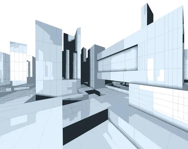 超高層ビルや街と都市地図の3D画像 スマートシティと技術 — ストックベクタ