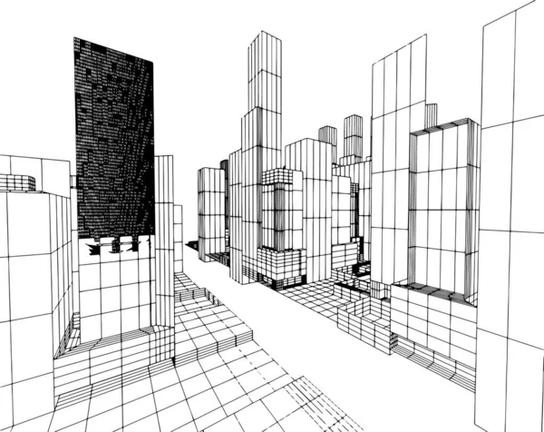 超高層ビルや街と都市地図の3D画像 スマートシティと技術 — ストックベクタ