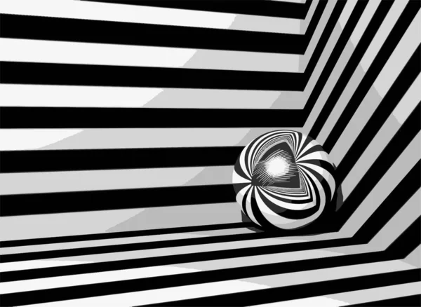 Bild Der Reflektierenden Kugel Und Der Schwarz Weißen Linien — Stockvektor