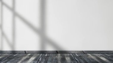 Sunlight through the window and interior room home background.Home architecture, wood floor and white wall.3d illustration.
