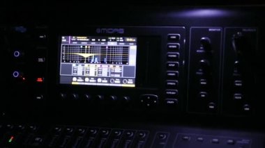 Musical background and electronic professional equipment.Audio mixer. Sound mixer and audio levels.