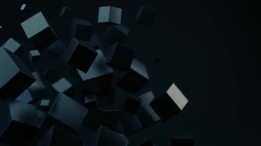 Şekiller ve küp konsepti. Soyut teknoloji arka planı. Karanlıkta geometrik şekiller..