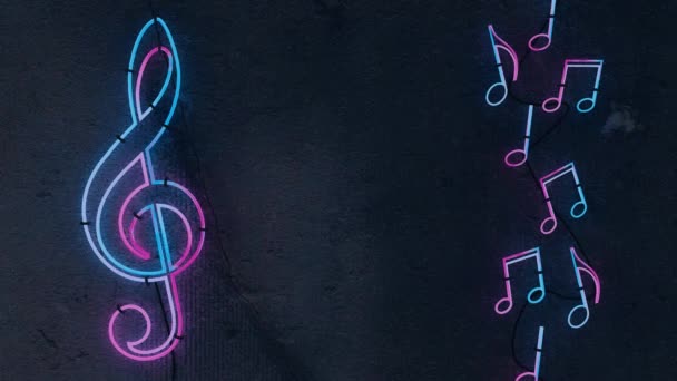 Neon Musical Note Sign Party Entertainment Design Treble Clef Night — Stock Video