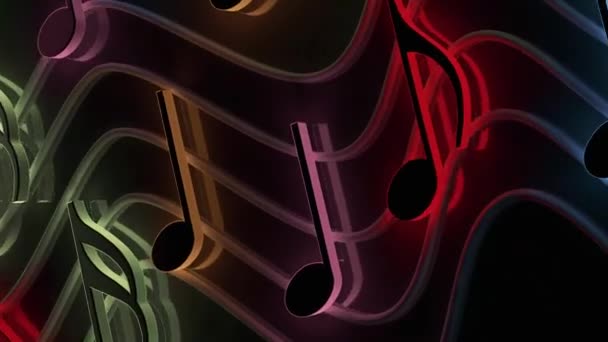 音乐背景设计 音乐写作 3D抽象乐谱的音乐笔记和音乐符号说明 歌曲和旋律概念 — 图库视频影像
