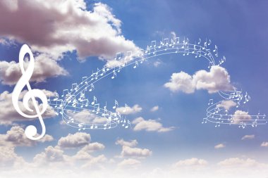 Müzik notaları ve soyut notalar. Şarkılar ve melodi konsepti. Müzik arkaplan tasarımı. Müzik yazımı.